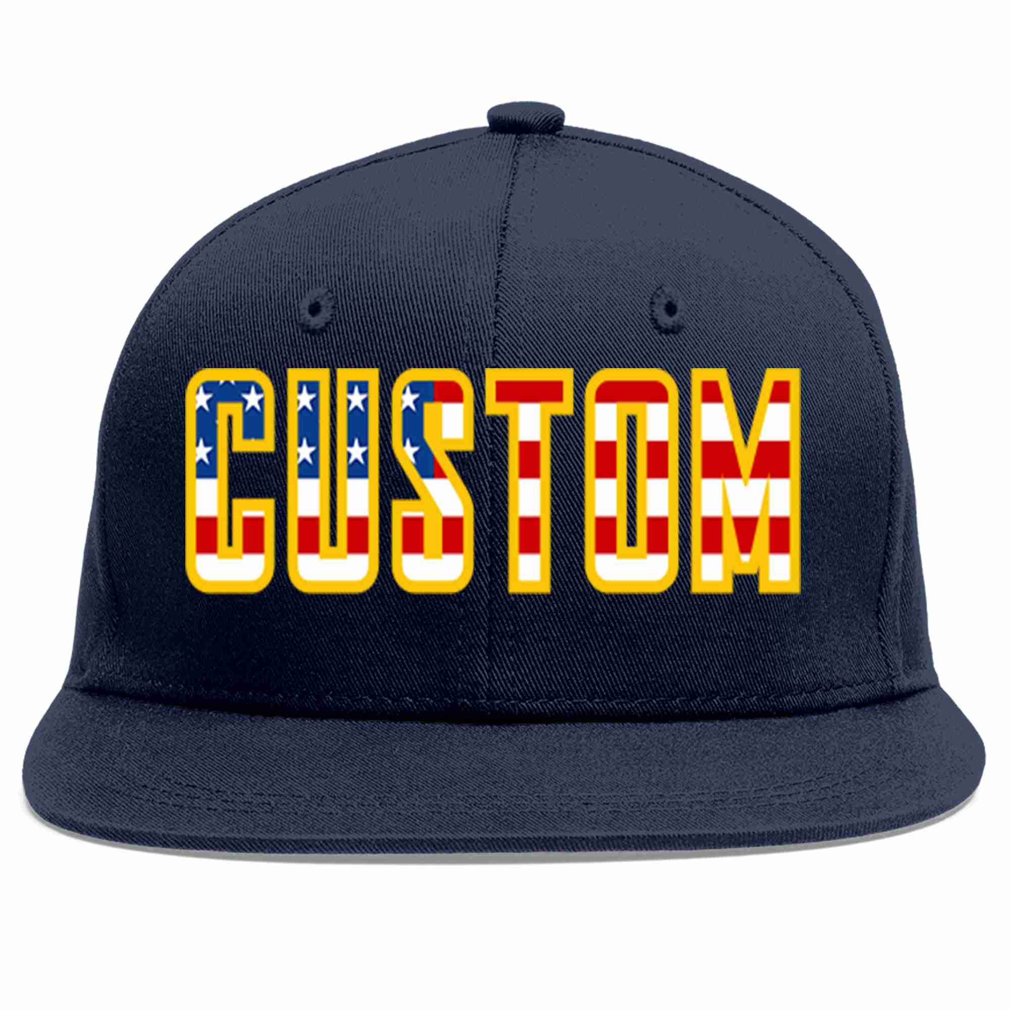 Custom Navy Vintage USA Flag-Gold Casual Sport Baseball Cap