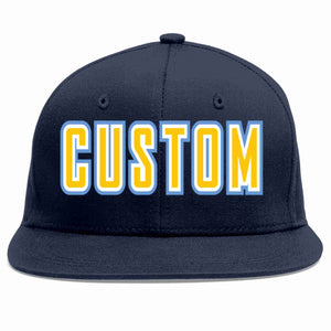 Casquette de baseball sport décontractée personnalisée bleu marine or-blanc