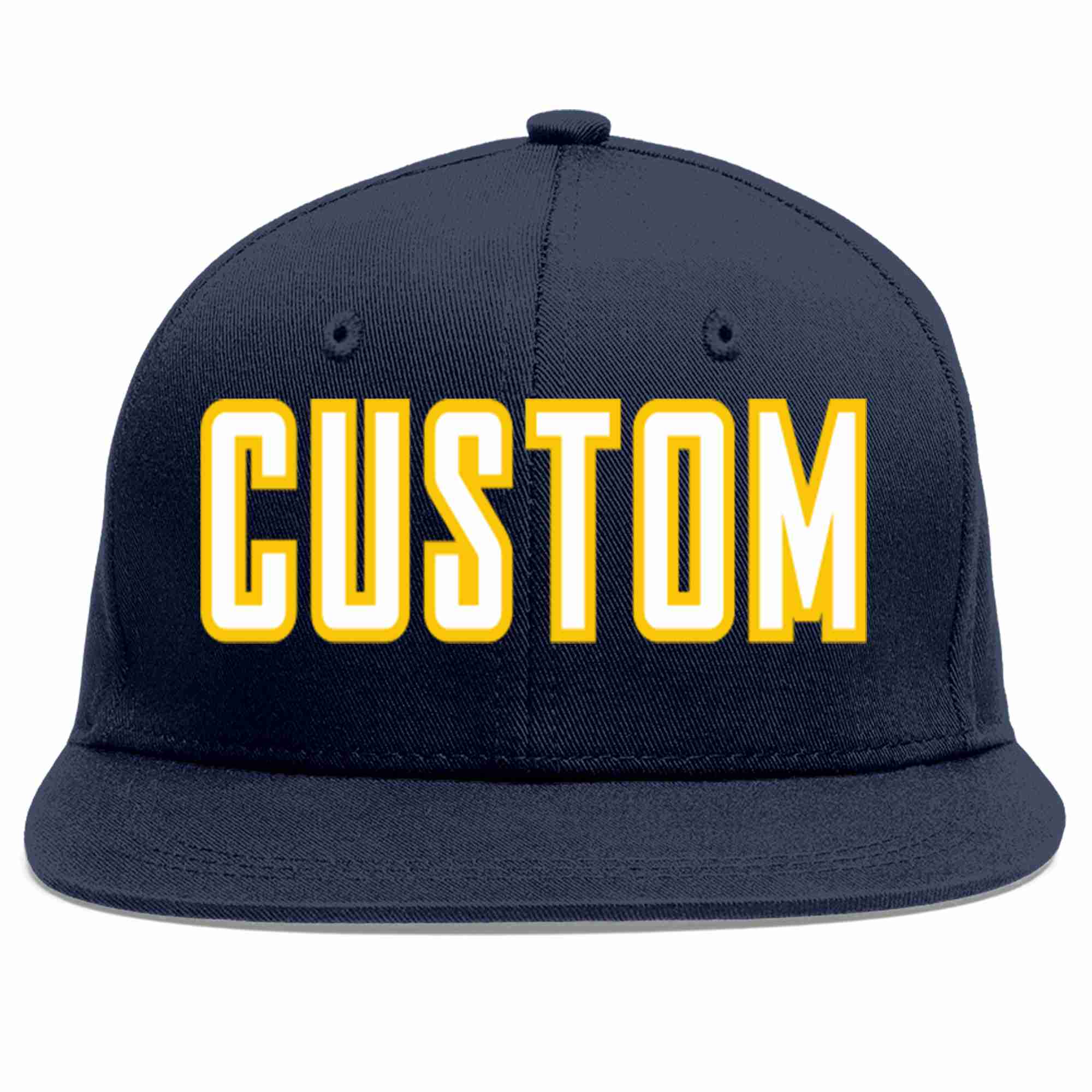 Custom Navy White-Gold Casual Sport Baseball Cap