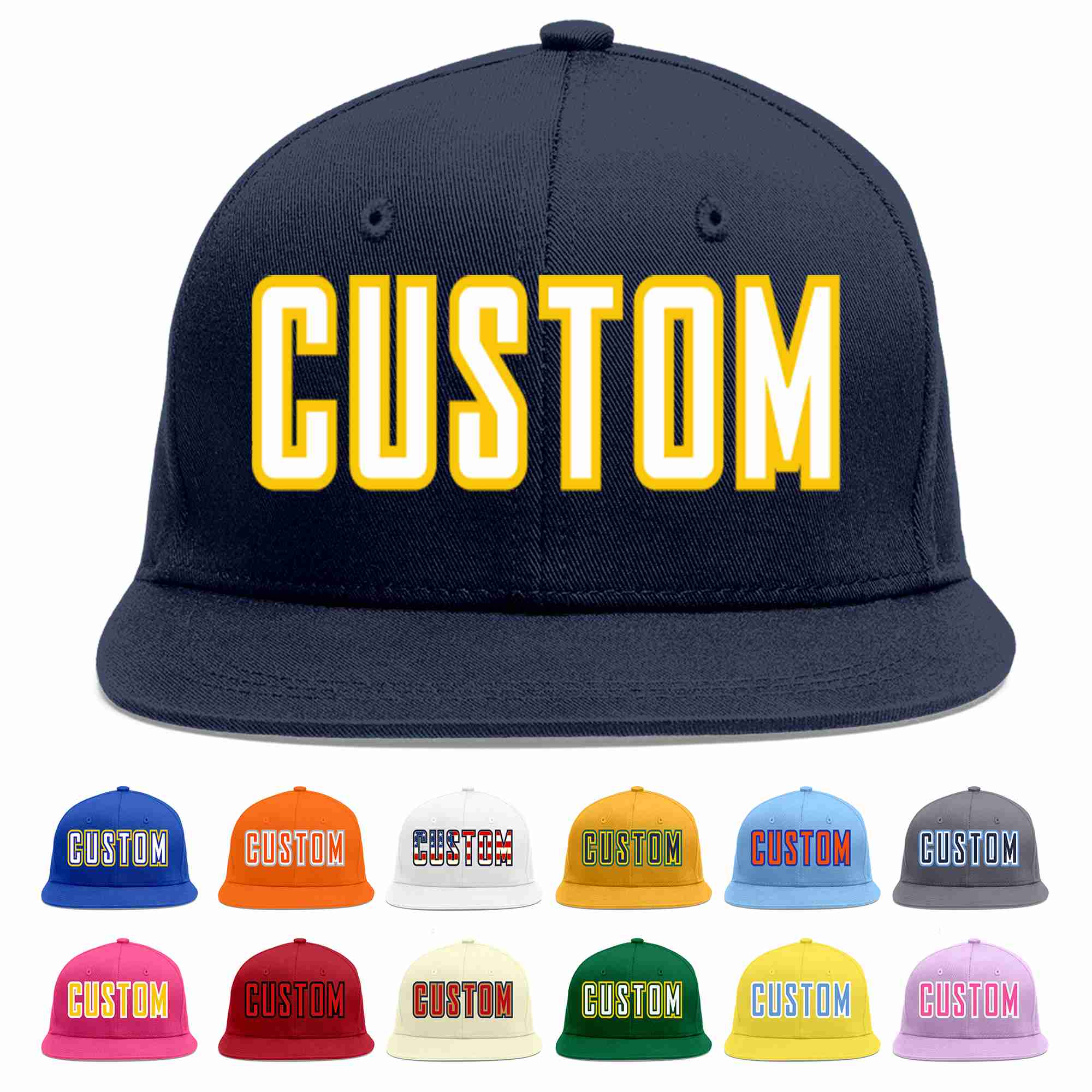 Custom Navy White-Gold Casual Sport Baseball Cap