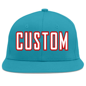 Casquette de baseball sport personnalisée Aqua blanc-rouge Flat Eaves