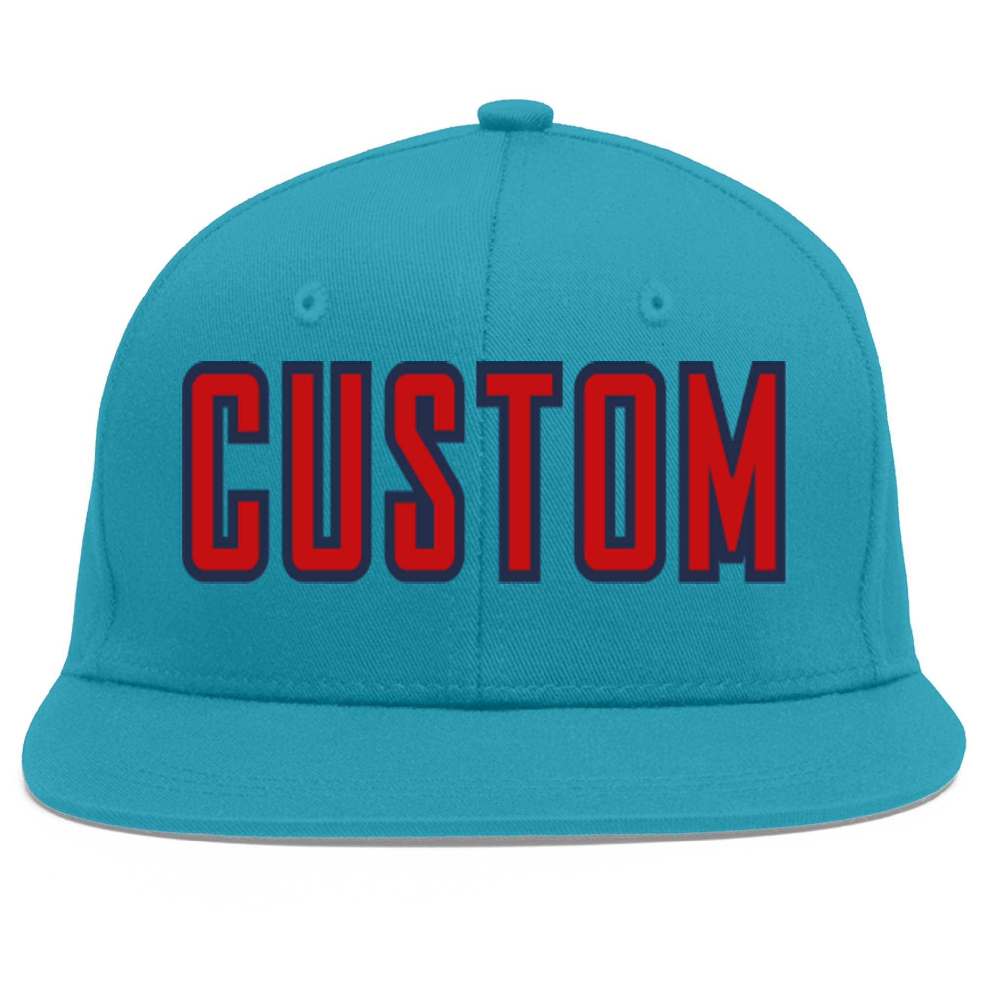 Custom Aqua Red-Navy Flat Eaves Sport Baseball Cap