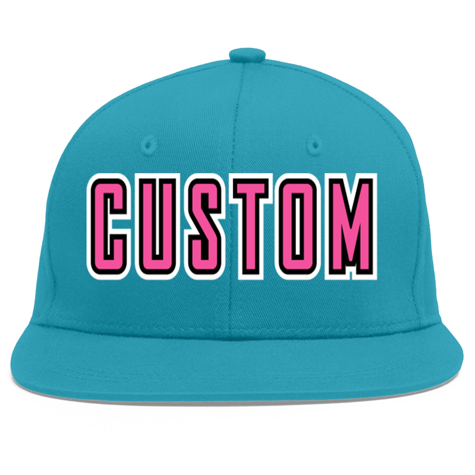 Custom Aqua Pink-Black Flat Eaves Sport Baseball Cap