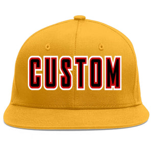 Custom Gold Black-Red Flat Eaves Sport Baseball Cap