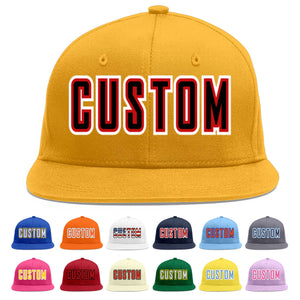 Custom Gold Black-Red Flat Eaves Sport Baseball Cap