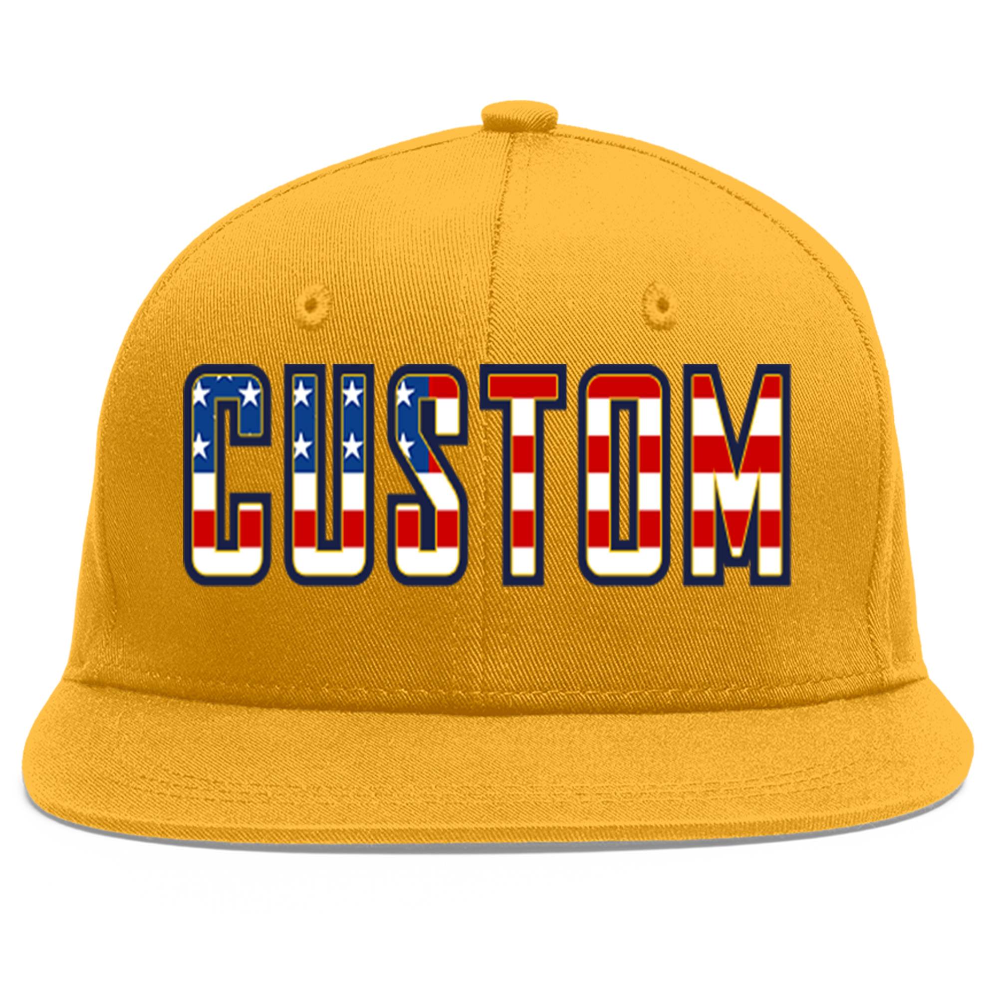 Custom Gold Vintage USA Flag-Gold Flat Eaves Sport Baseball Cap