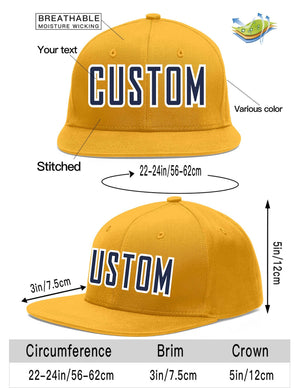 Custom Gold Navy-White Flat Eaves Sport Baseball Cap