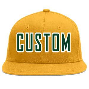 Custom Gold Green-White Flat Eaves Sport Baseball Cap