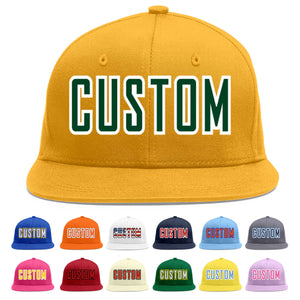 Custom Gold Green-White Flat Eaves Sport Baseball Cap