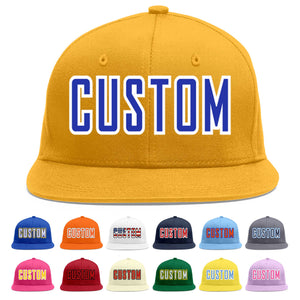 Custom Gold Royal-White Flat Eaves Sport Baseball Cap