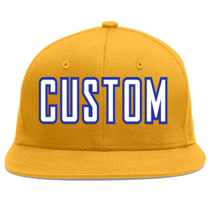 Casquette de baseball personnalisée Gold White-Royal Flat Eaves Sport