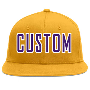 Casquette de baseball sport personnalisée or violet-blanc Flat Eaves