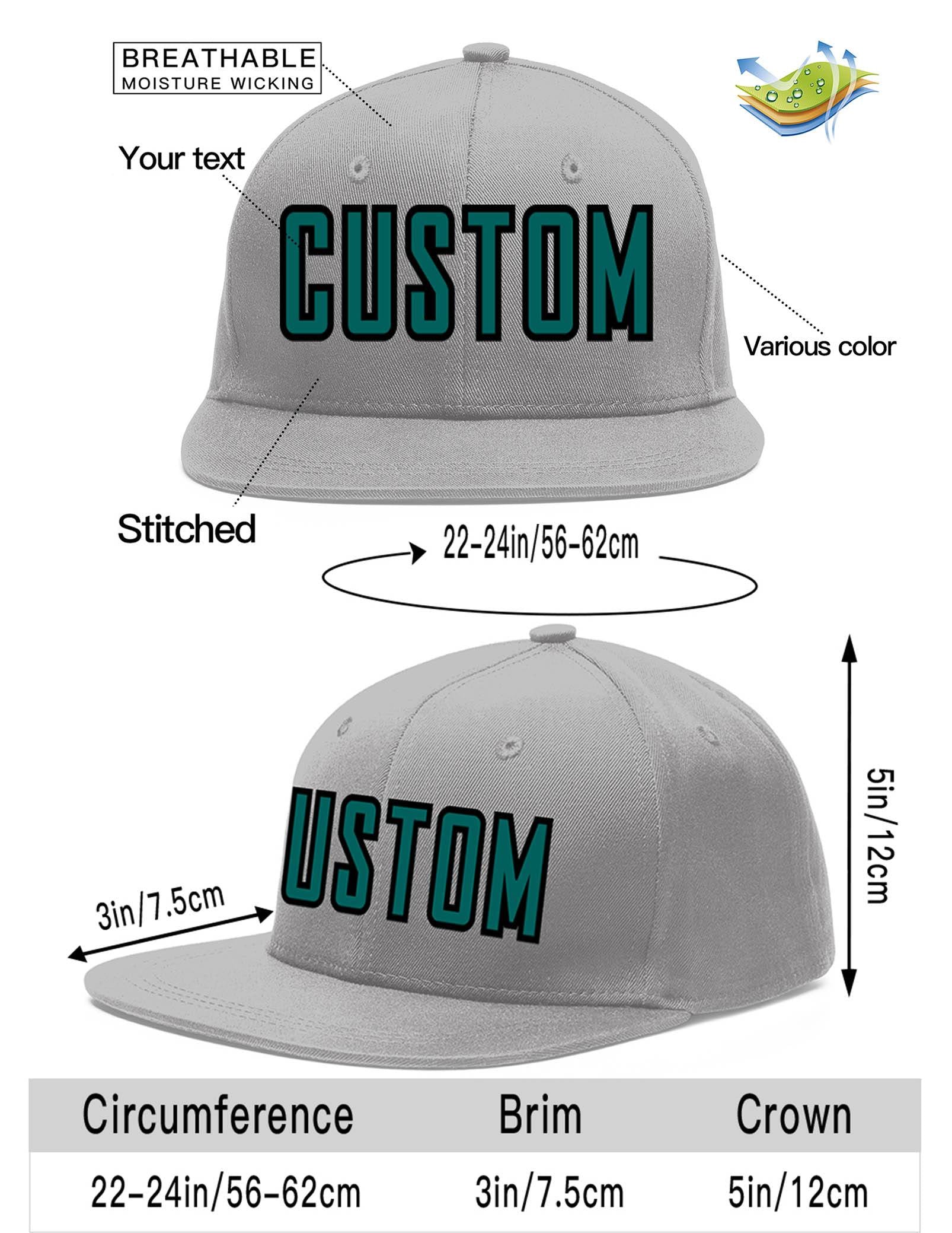 Custom Gray Aqua-Black Flat Eaves Sport Baseball Cap