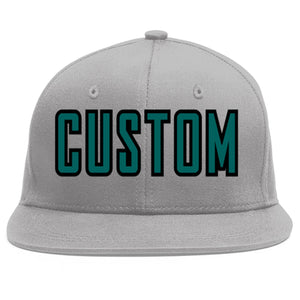 Casquette de baseball sport personnalisée gris aqua-noir plat Eaves