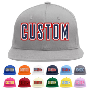 Custom Gray Navy-White Flat Eaves Sport Baseball Cap