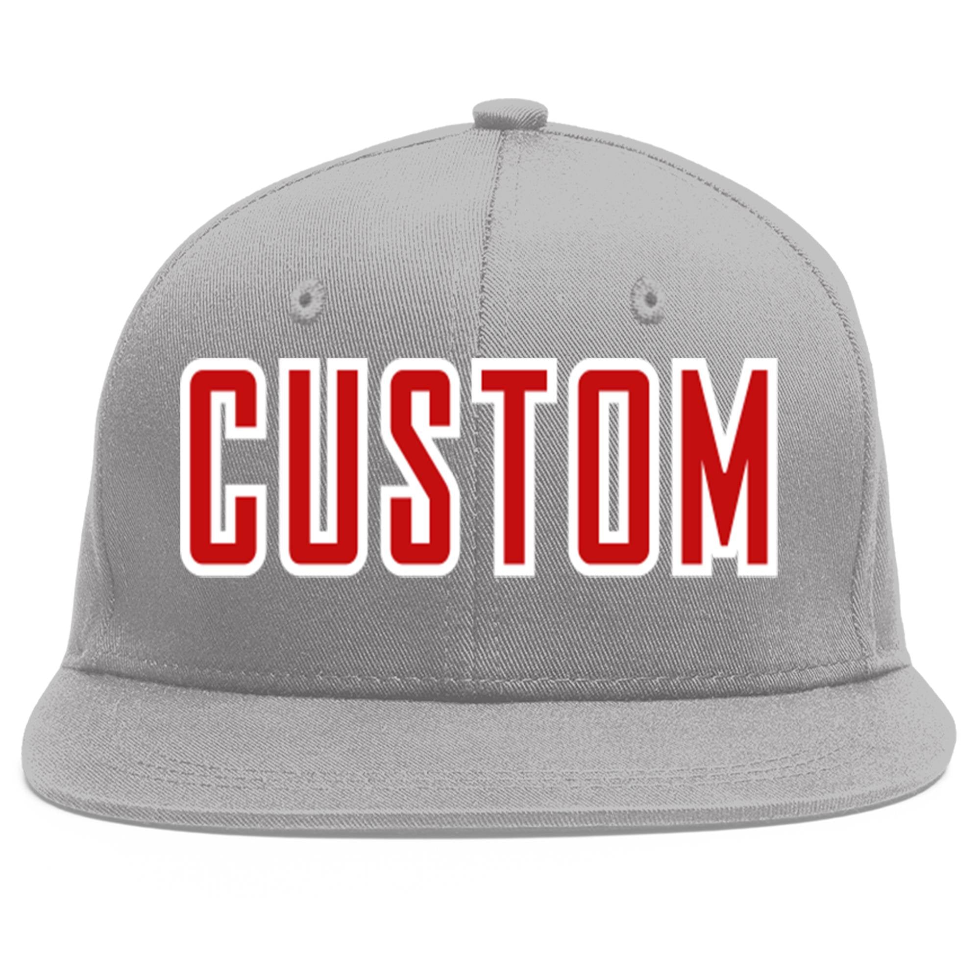 Custom Gray Red-White Flat Eaves Sport Baseball Cap