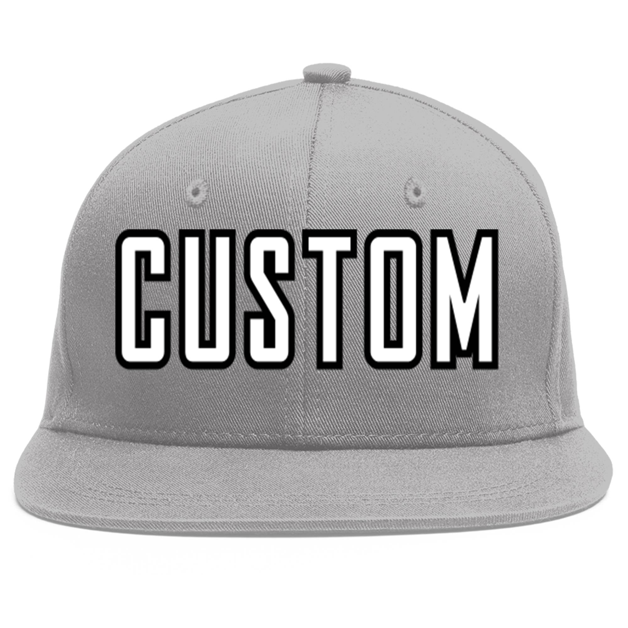 Custom Gray White-Black Flat Eaves Sport Baseball Cap