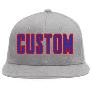 Custom Gray Royal-Red Flat Eaves Sport Baseball Cap