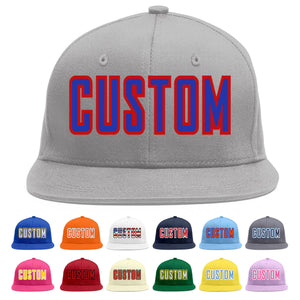 Custom Gray Royal-Red Flat Eaves Sport Baseball Cap