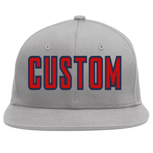 Custom Gray Red-Navy Flat Eaves Sport Baseball Cap