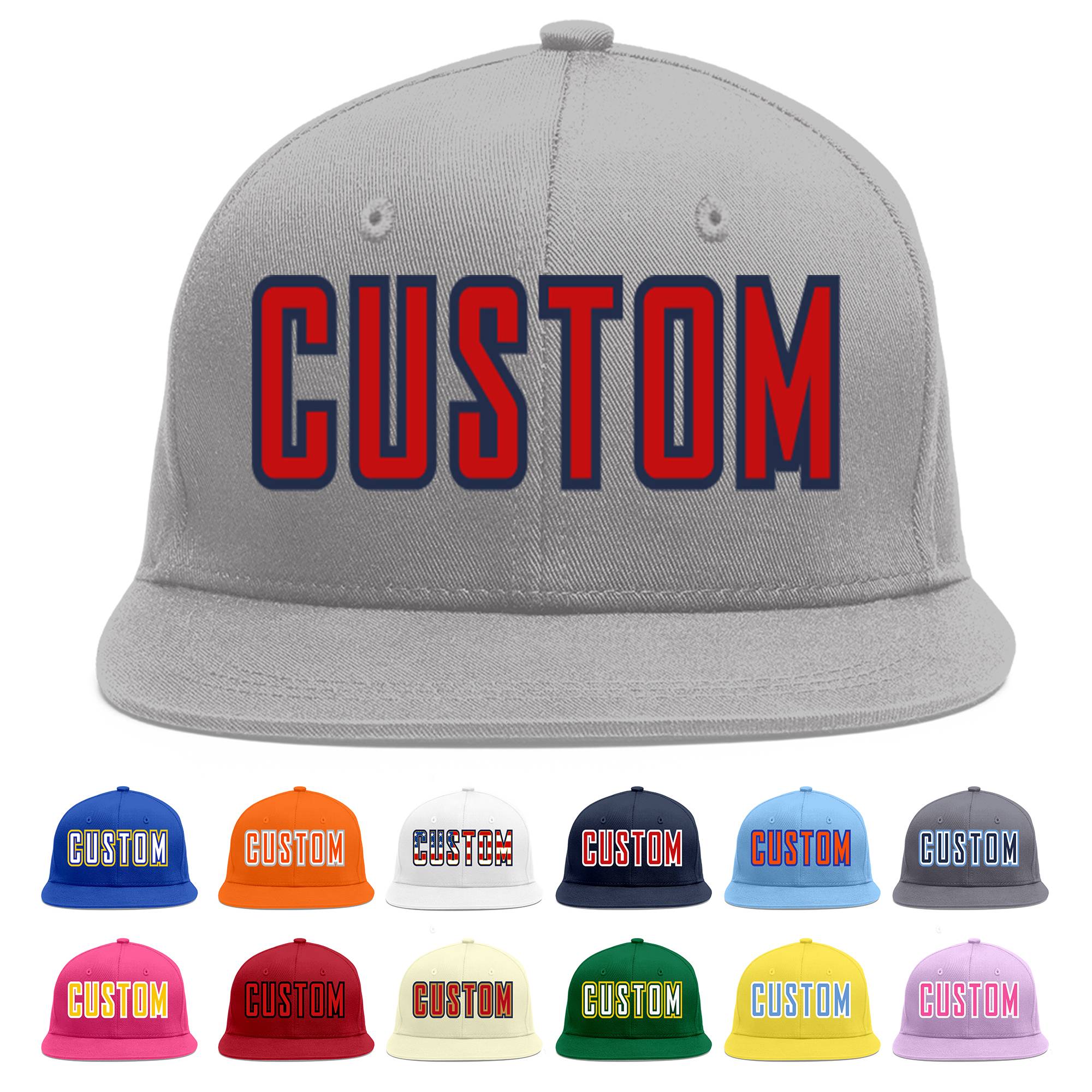 Custom Gray Red-Navy Flat Eaves Sport Baseball Cap