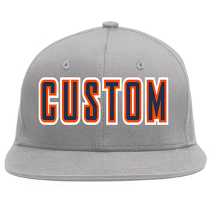 Custom Gray Navy-Orange Flat Eaves Sport Baseball Cap