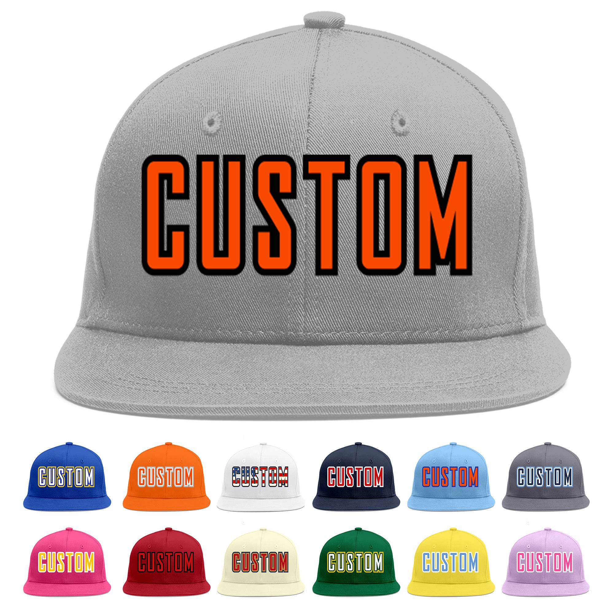 Casquette de baseball sport personnalisée gris orange-noir Flat Eaves