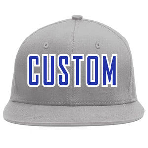 Casquette de baseball sport personnalisée gris royal-blanc plat Eaves