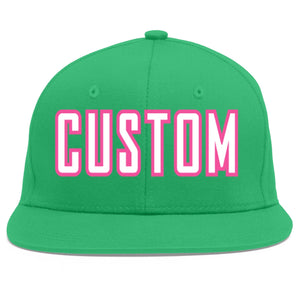 Custom Teal White-Pink Flat Eaves Sport Baseball Cap