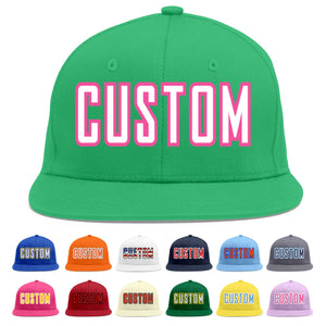 Custom Teal White-Pink Flat Eaves Sport Baseball Cap