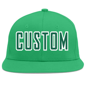 Custom Teal Kelly Green-White Flat Eaves Sport Baseball Cap