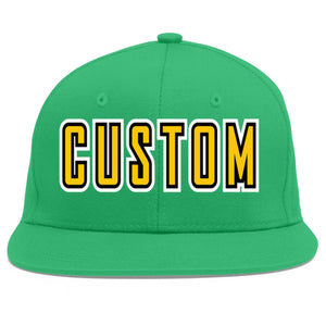 Custom Teal Gold-Black Flat Eaves Sport Baseball Cap