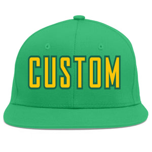 Casquette de baseball sport personnalisée sarcelle dorée-Kelly Green Flat Eaves