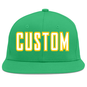 Custom Teal White-Gold Flat Eaves Sport Baseball Cap