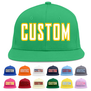 Custom Teal White-Gold Flat Eaves Sport Baseball Cap