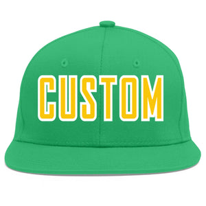 Custom Teal Gold-White Flat Eaves Sport Baseball Cap