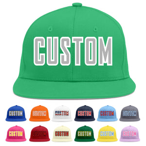 Custom Teal Gray-White Flat Eaves Sport Baseball Cap