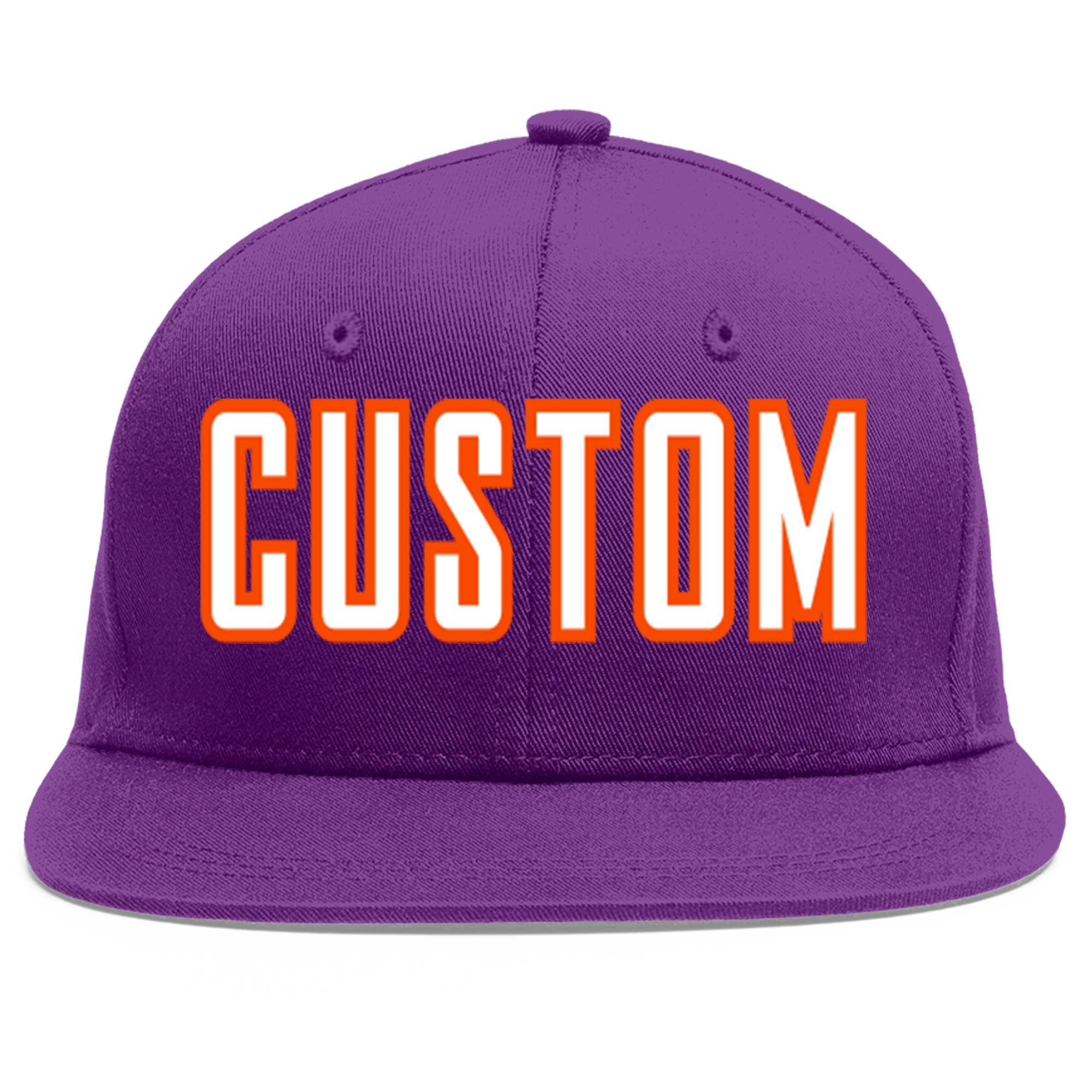 Casquette de baseball sport personnalisée violet blanc-orange à avant-toit plat