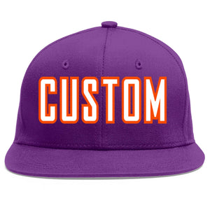 Custom Purple White-Orange Flat Eaves Sport Baseball Cap