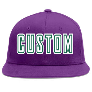 Custom Purple White-Kelly Green Flat Eaves Sport Baseball Cap