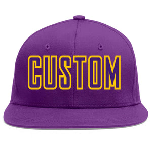 Custom Purple purple-Gold Flat Eaves Sport Baseball Cap