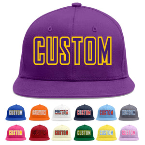 Custom Purple purple-Gold Flat Eaves Sport Baseball Cap