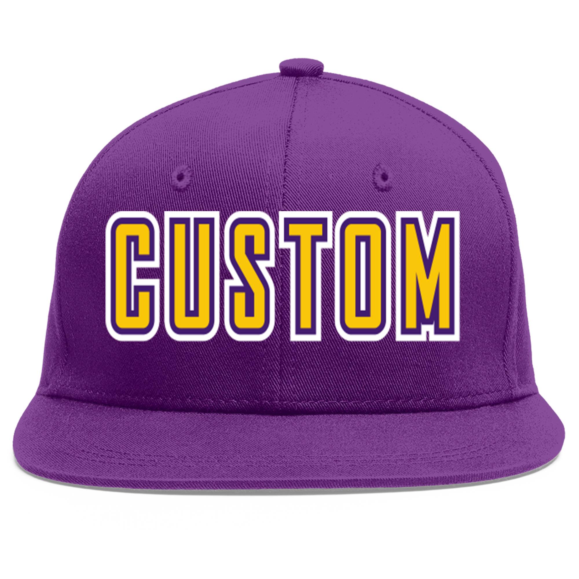 Casquette de baseball sport personnalisée violet or-violet plat avant-toit