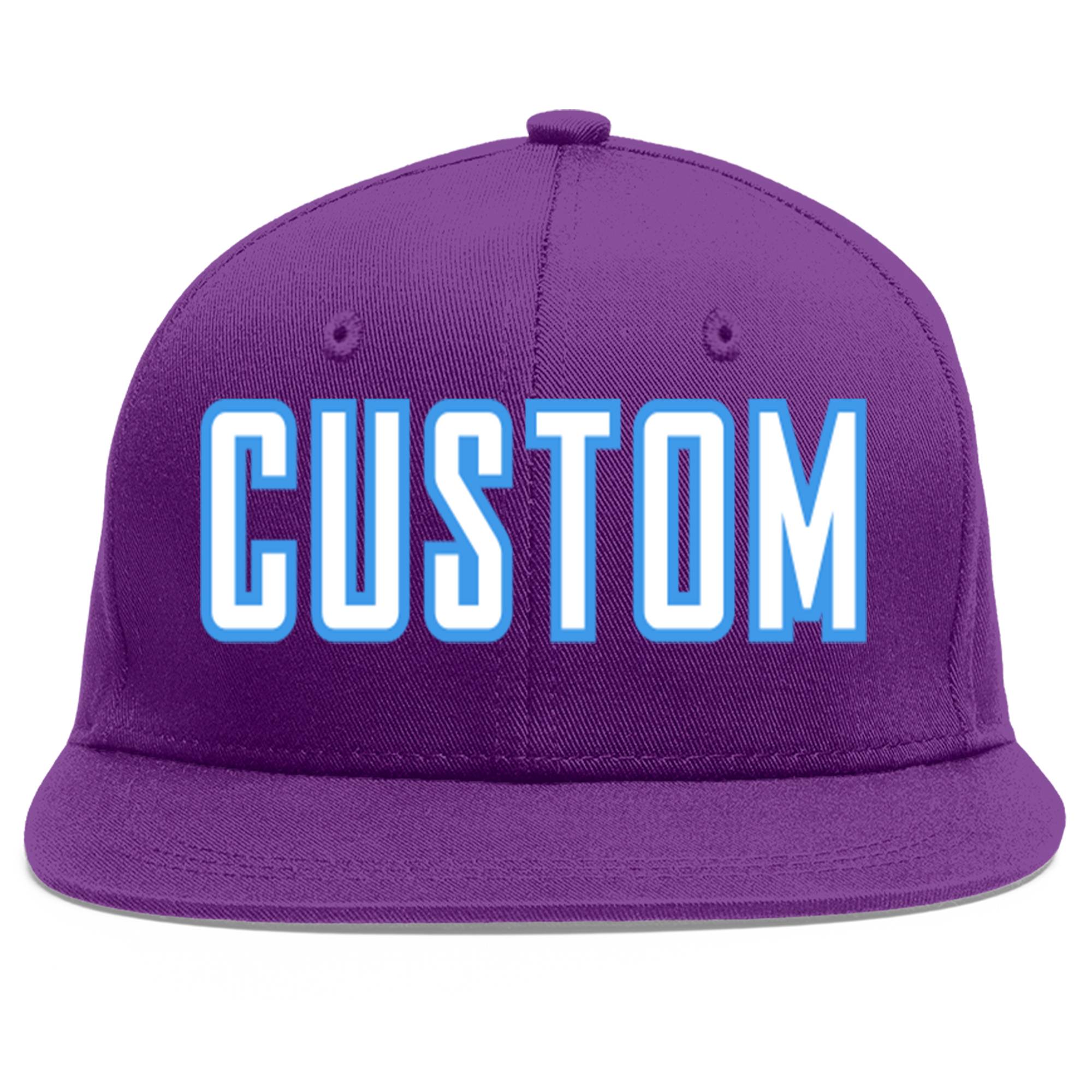 Custom Purple White-Powder Blue Flat Eaves Sport Baseball Cap