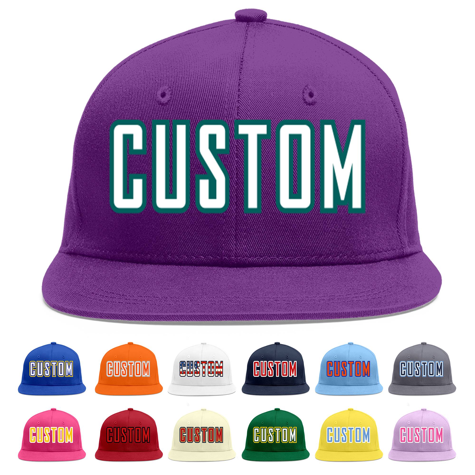 Casquette de baseball personnalisée violet blanc-aqua plat Eaves Sport