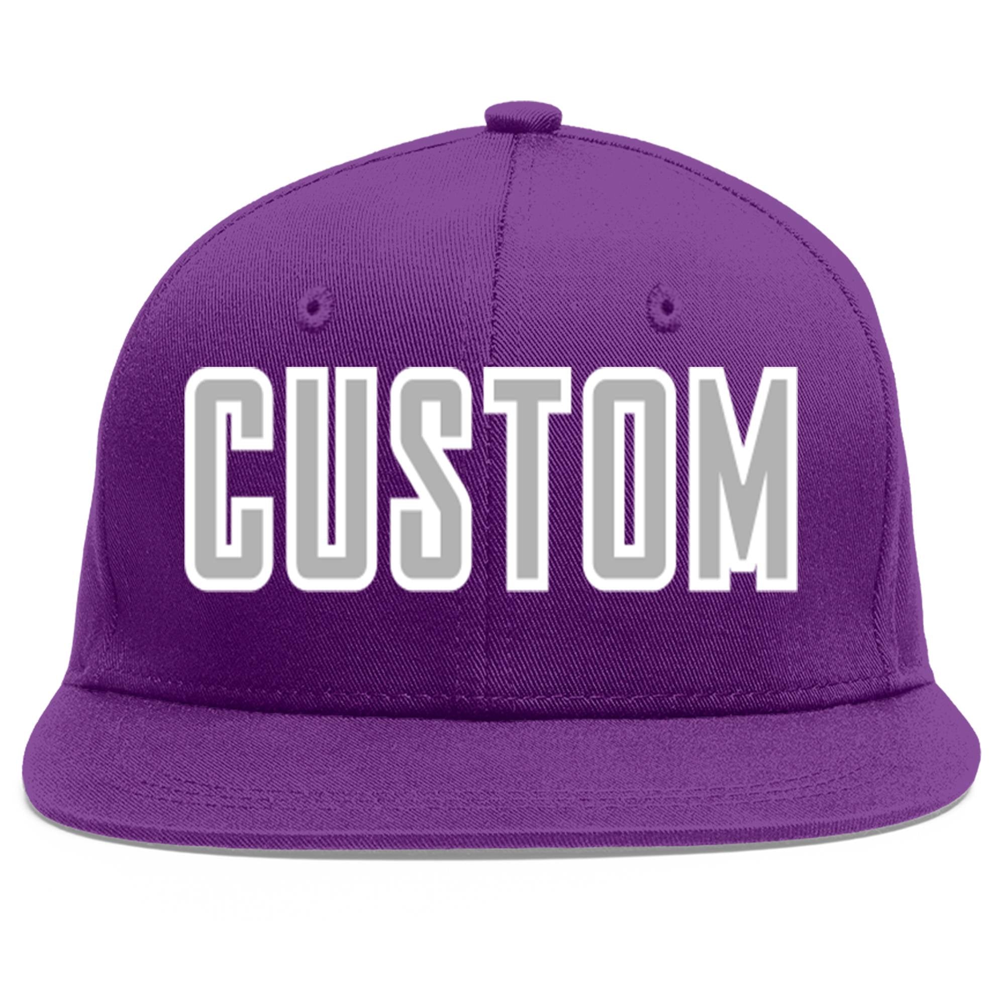 Casquette de baseball sport personnalisée violet gris-blanc à avant-toit plat