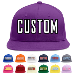 Custom Purple White-Black Flat Eaves Sport Baseball Cap