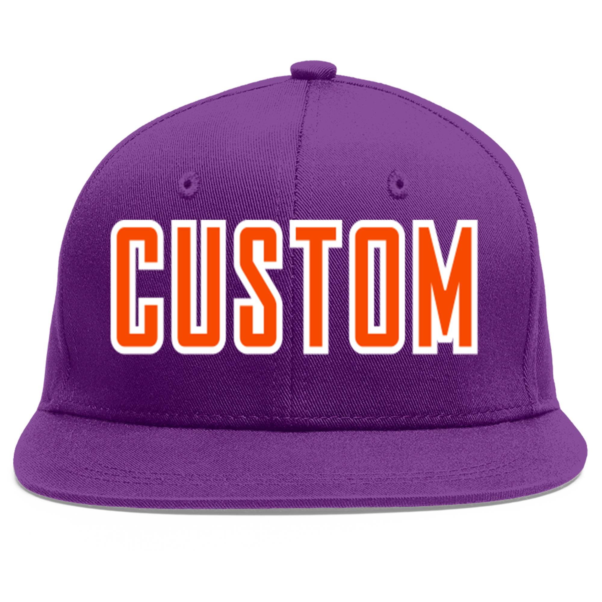 Casquette de baseball sport personnalisée violet orange-blanc plat Eaves