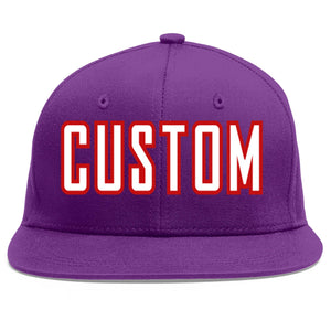 Custom Purple White-Red Flat Eaves Sport Baseball Cap