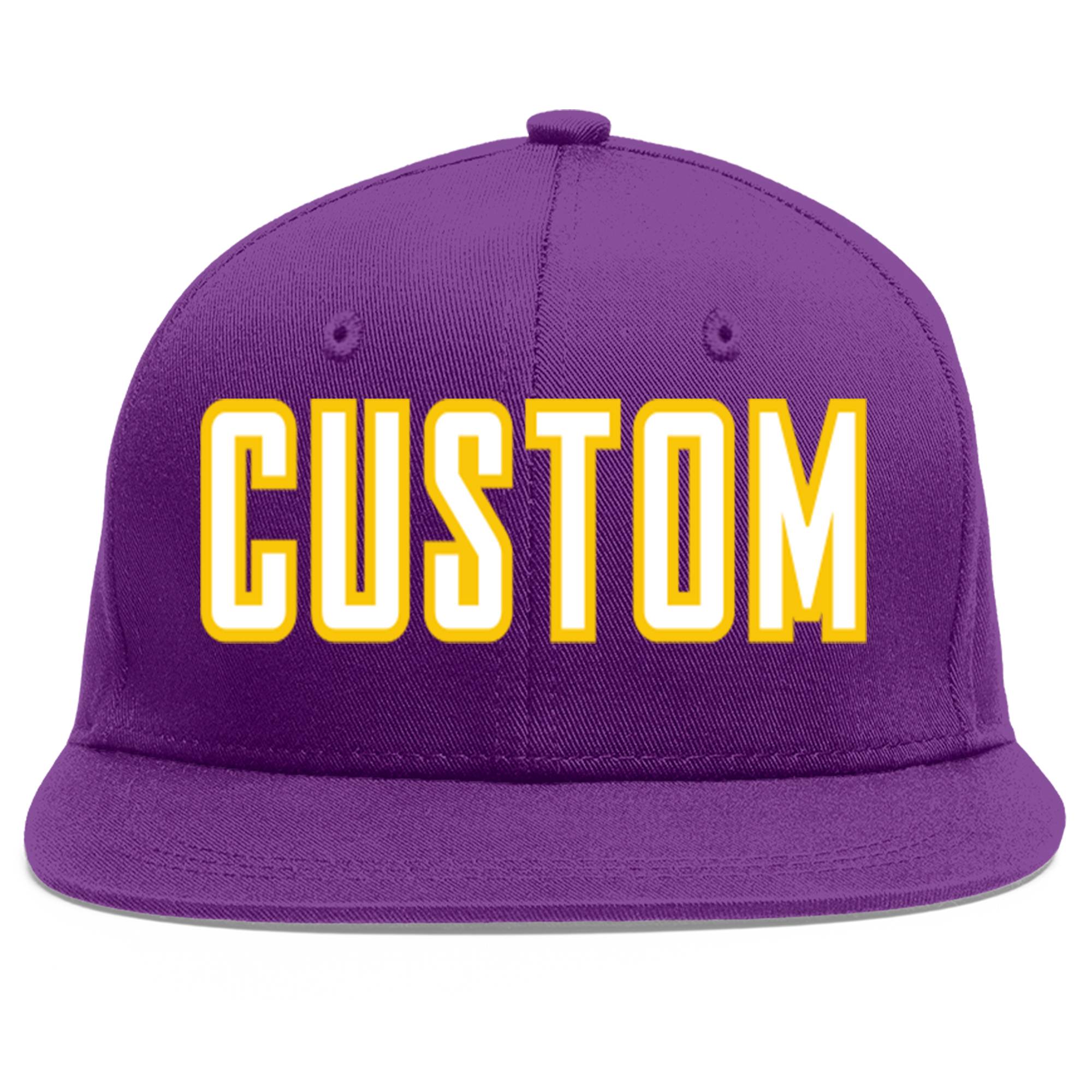 Casquette de baseball sport personnalisée violet blanc-or Flat Eaves